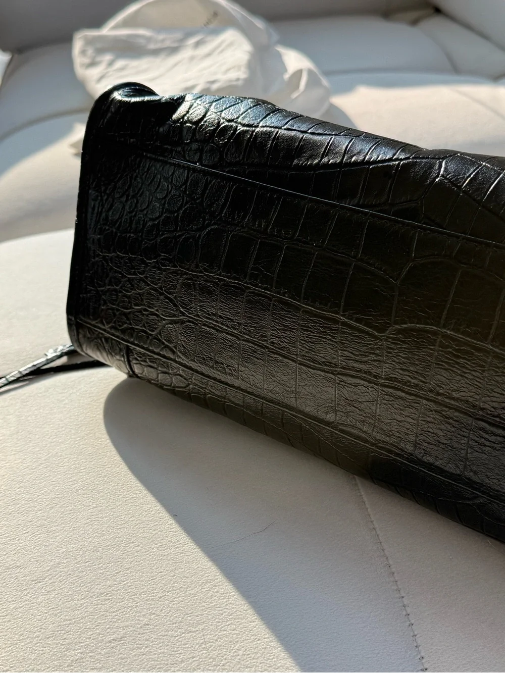 Balenciaga Black Croc-Embossed Lamb Leather City Bag